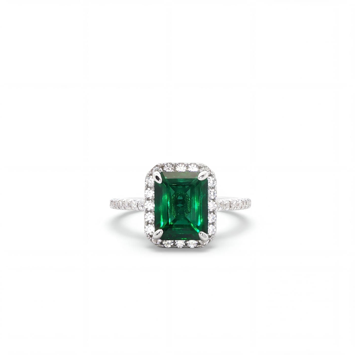 Emerald-Cut Emerald Halo Ring after retouching
