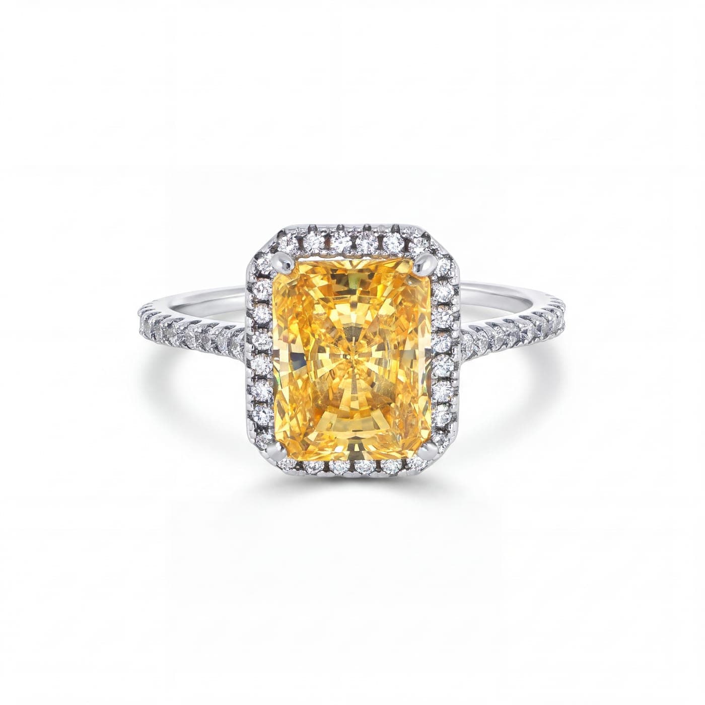 Fancy Yellow Radiant Halo Ring after retouching