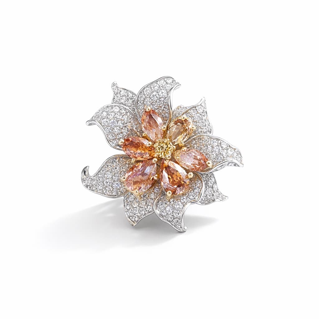 Fancy Pink Diamond Flower Ring after retouching