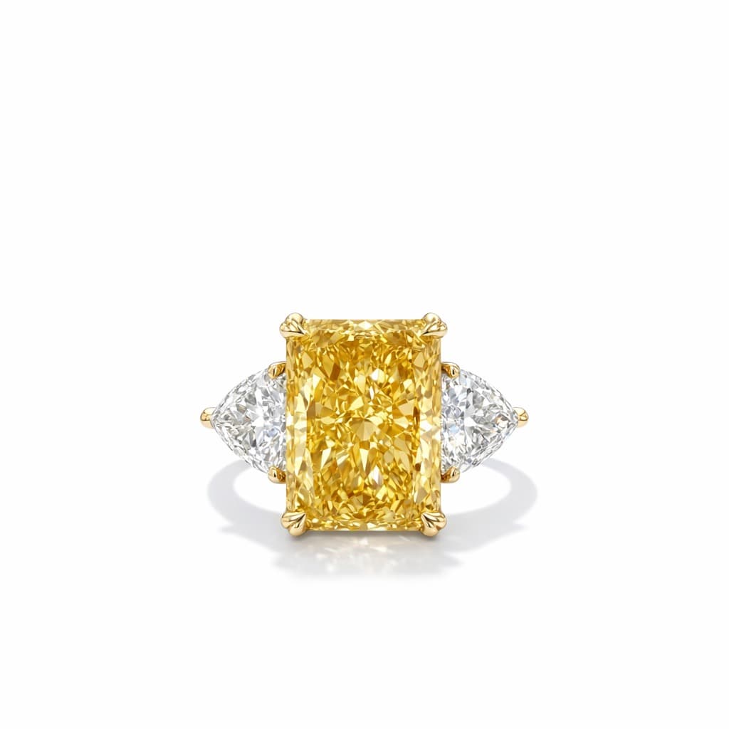 Yellow Radiant Three-Stone Ring after retouching