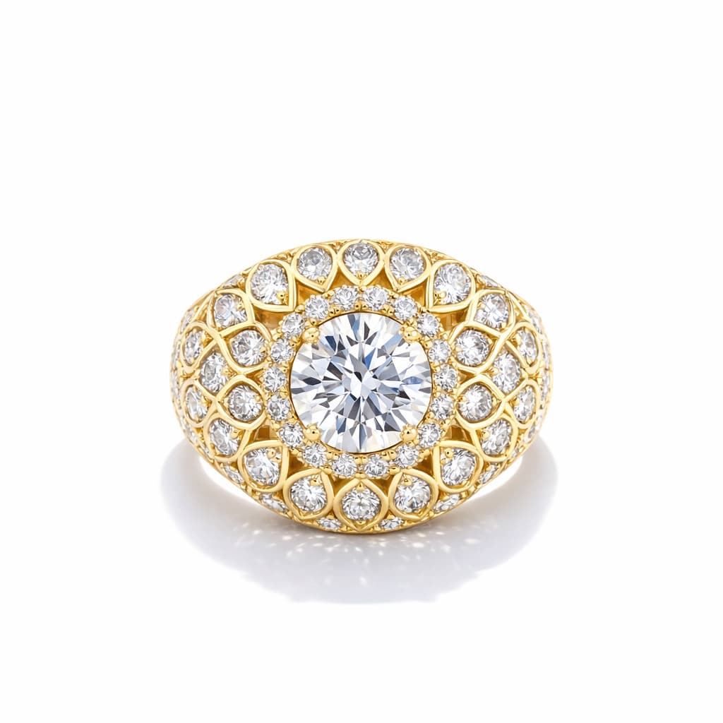 Gold Diamond Cluster Ring after retouching