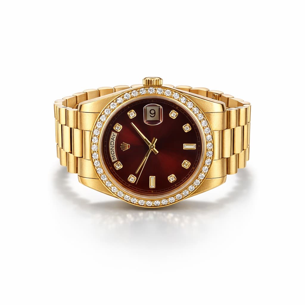 Maroon Dial Gold President Watch after retouching