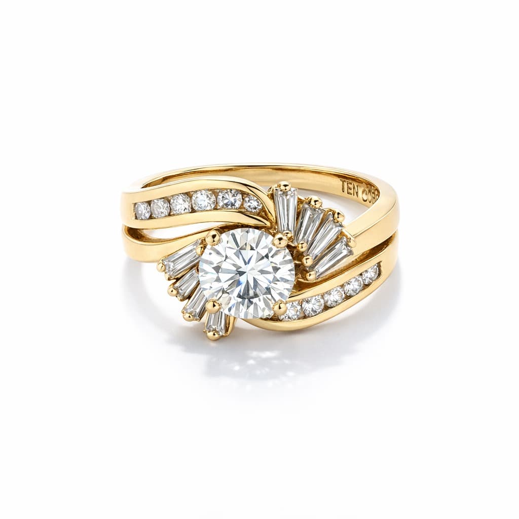 Diamond Bypass Swirl Ring after retouching