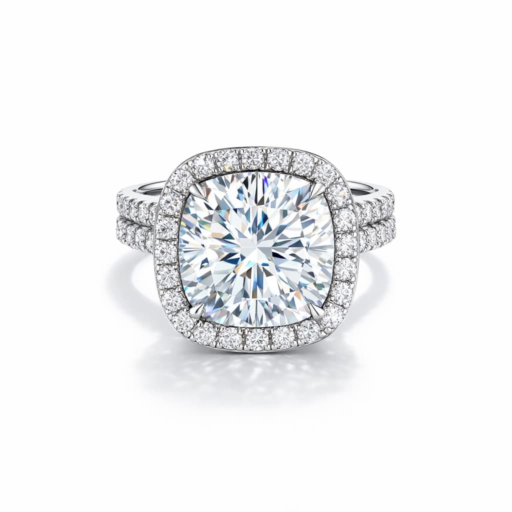 Cushion Halo Engagement Ring after retouching