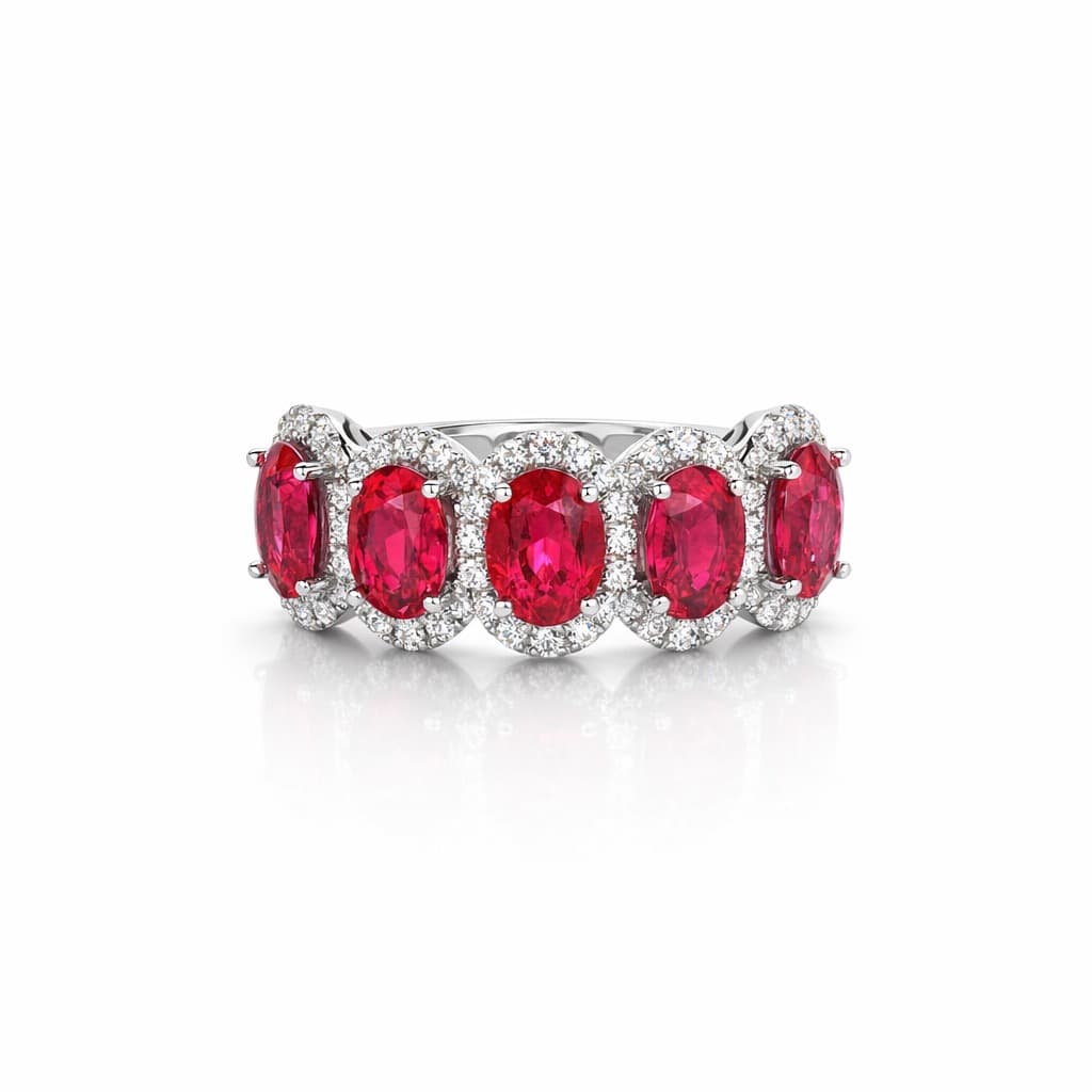 Ruby Five-Stone Halo Ring after retouching