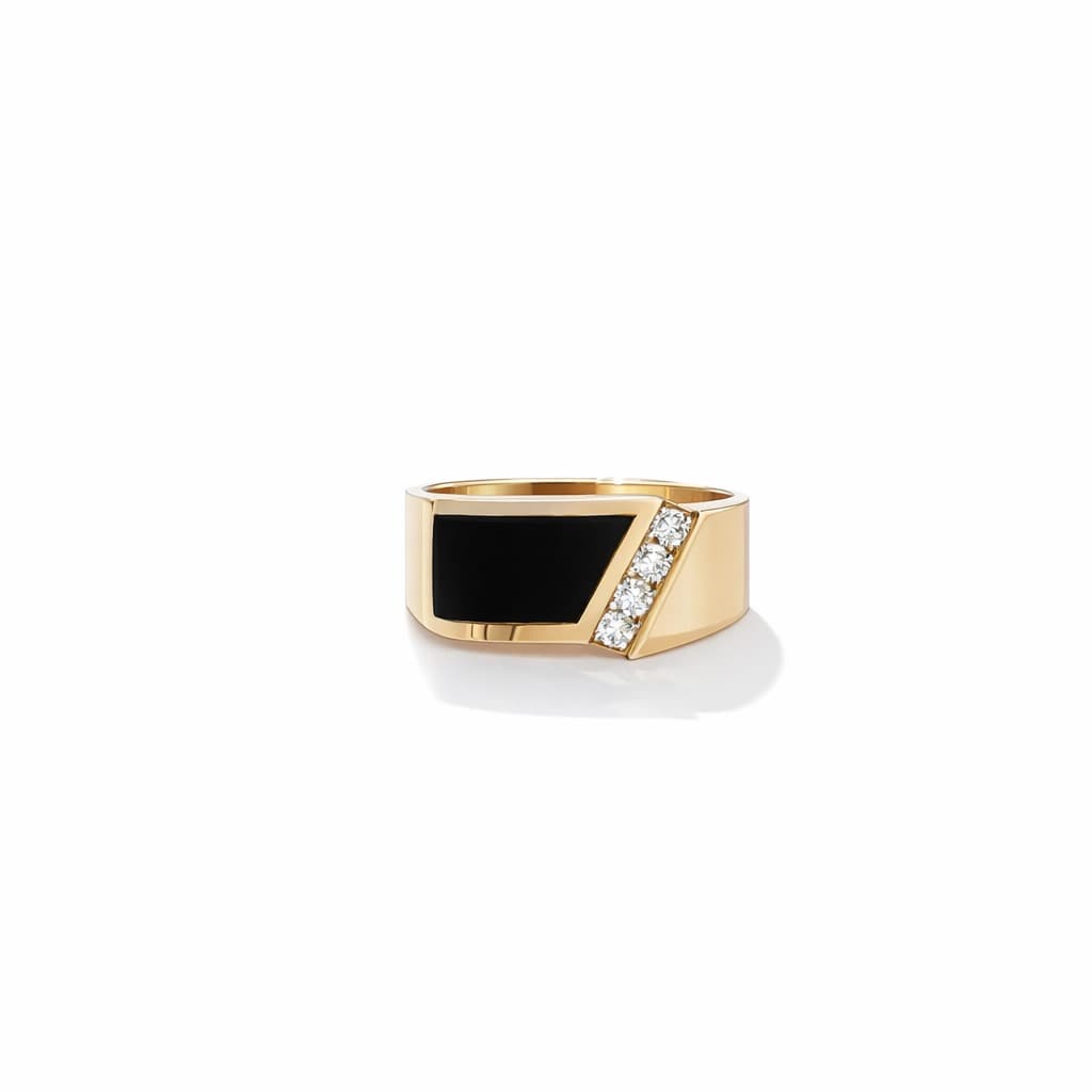 Onyx Inlay Gold Signet Ring after retouching